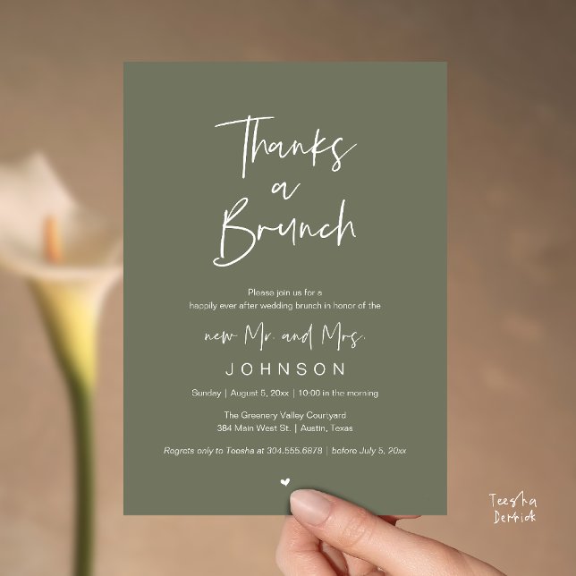 Thanks a Brunch, Post modern wedding celebration Einladung (Thanks a Brunch, Post modern wedding celebration, wedding crew, Invitation card, Olive Sage Green)