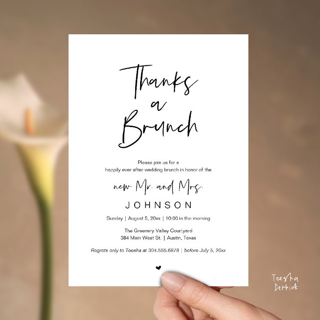 Thanks a Brunch, Post modern wedding celebration Einladung (Thanks a Brunch, Post modern wedding celebration, wedding crew, Invitation card, black and white)