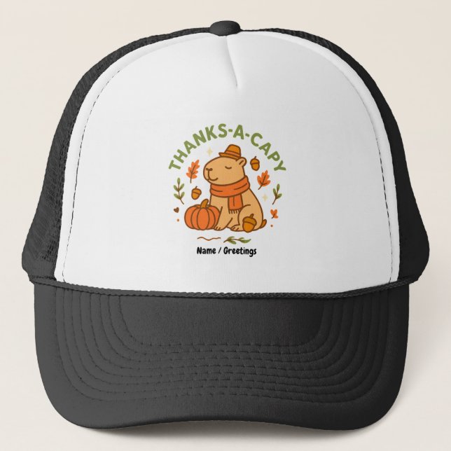 Thanks-a-Capy Cute Capybara Thanksgiving Retro  Truckerkappe (Vorderseite)