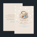 Thanks a Latte Coffee Themed Thank You Dankeskarte<br><div class="desc">Elegant beige and soft blue baby shower small thank you card coffee themed</div>