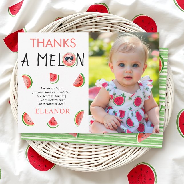 Thanks a Melon watercolor 1st birthday photo Dankeskarte (Von Creator hochgeladen)