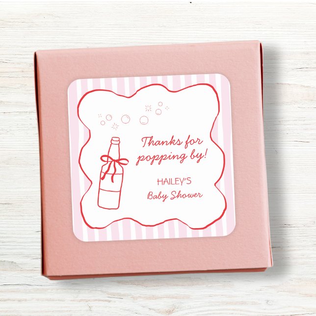 Thanks For Popping By Soda Bottle Baby Shower Quadratischer Aufkleber (Thanks For Popping By Soda Bottle Baby Shower Square Sticker)