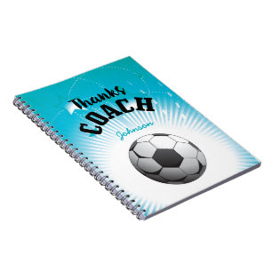 Thanks Soccer Coach Aqua Blue Stars Ball Notizblock