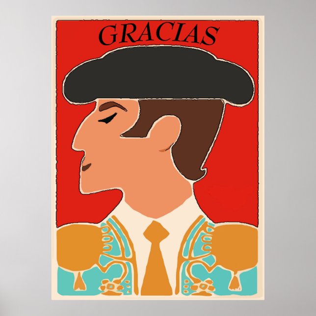 Thanks, Spanish, Matador, Bull Fighter Poster (Devant)