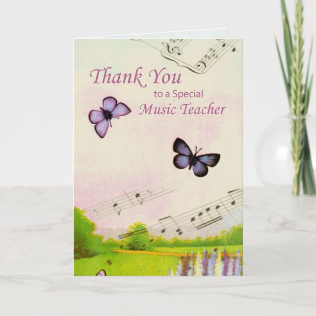 Thanks Teacher, Music, Butterflies Dankeskarte (Vorderseite)