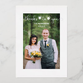 Thanks Wedding Silver Heart Whimsical Script Folieneinladung