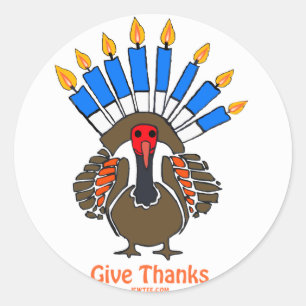 Thanksanukkah Thanksgivukkah Truthahn menorah Runder Aufkleber