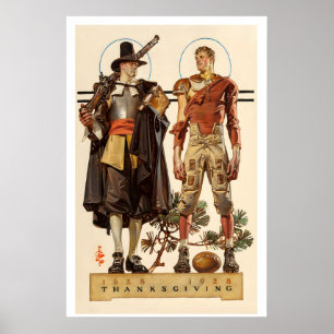 Thanksgiving 1628-1928 - Pilger und Football Poster