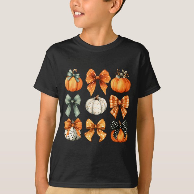 Thanksgiving Autumn Fall Leaves Coquette Bow Pumpk T-Shirt (Vorderseite)
