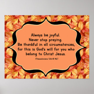 Thanksgiving Bible verse poster 1 thess 5:1618 NLT