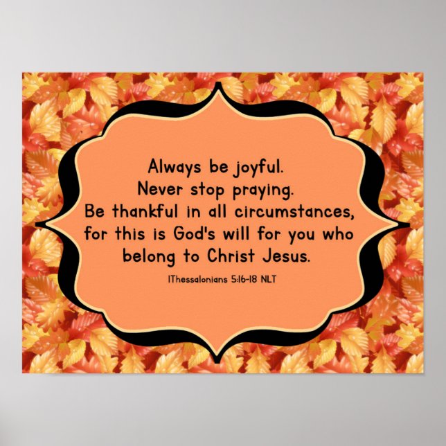 Thanksgiving Bible verse poster 1 thess 5:1618 NLT (Devant)
