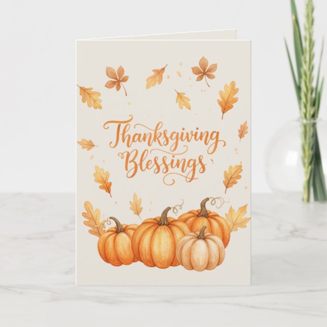 Thanksgiving Blessings Card – Cozy Autumn Watercol Karte (Vorderseite)