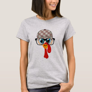 Thanksgiving Cartoon Little Turkey Face Tartan T-Shirt