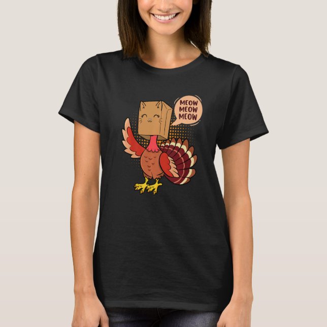 Thanksgiving Cat  Fake Cat Meow Thanksgiving Turke T-Shirt (Vorderseite)