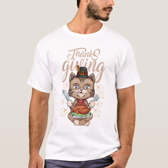 thanksgiving cat funny desing family T-Shirt (Vorderseite)