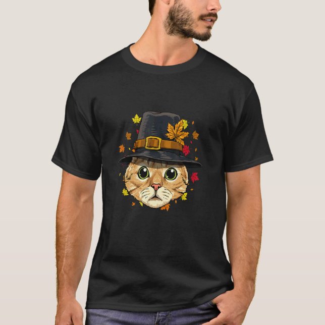 Thanksgiving Cat Pilgrim Costume T-Shirt (Vorderseite)