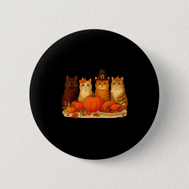 Thanksgiving Cats Dinner Pumpkin Autumn Men Women  Button (Vorderseite)