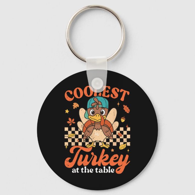 Thanksgiving Coolest Turkey At Table Boys Kids Tod Schlüsselanhänger (Vorderseite)