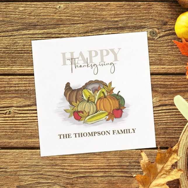 Thanksgiving Cornucopia Watercolor Elegant Harvest Serviette (Von Creator hochgeladen)