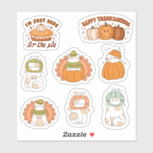 Thanksgiving Cute Kawaii Chats - autocollants