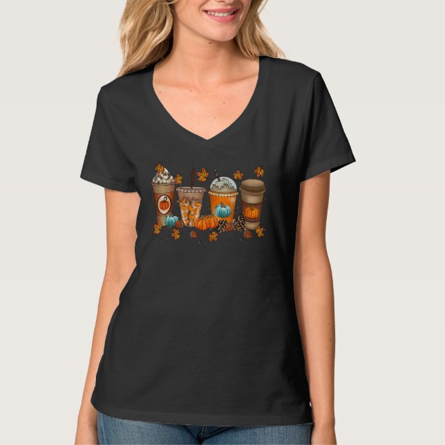 Thanksgiving Cute Latte Coffee Pumpkin Fall Leaf T T-Shirt (Vorderseite)