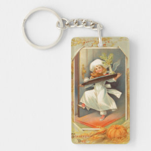 Thanksgiving Day Girl Chef Porte - clé Vintage