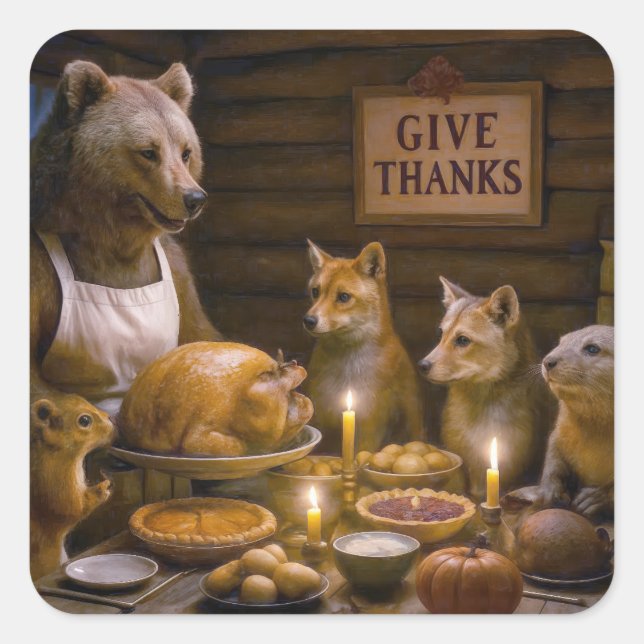 Thanksgiving Day Wildlife Turkey Dinner Quadratischer Aufkleber (Vorderseite)