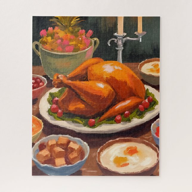 Thanksgiving-Dinner-Gemälde Aquarell (Vertikal)