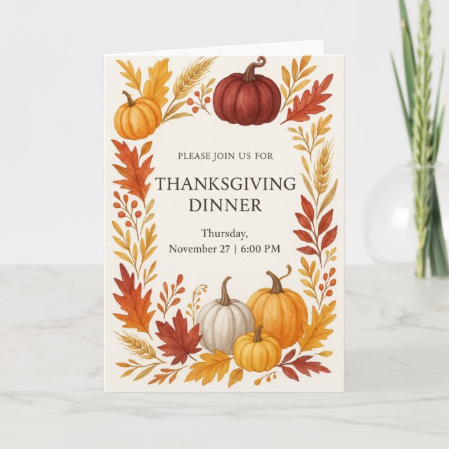 Thanksgiving Dinner Invitation Watercolor Pumpkins (Devant)