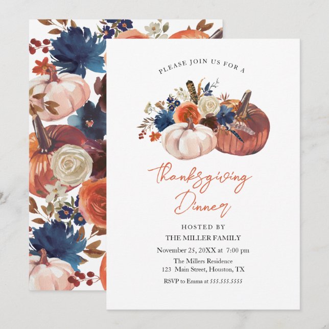 Thanksgiving Dinner Pumpkins Invitation Einladung (Vorne/Hinten)