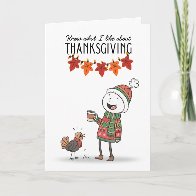 Thanksgiving Doodle Card with Coffee & Turkey Karte (Vorderseite)