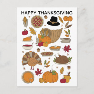 Thanksgiving Doodles mignonette carte postale illu