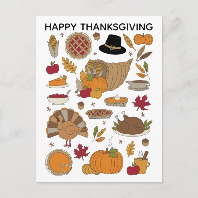 Thanksgiving Doodles mignonette carte postale illu (Devant)