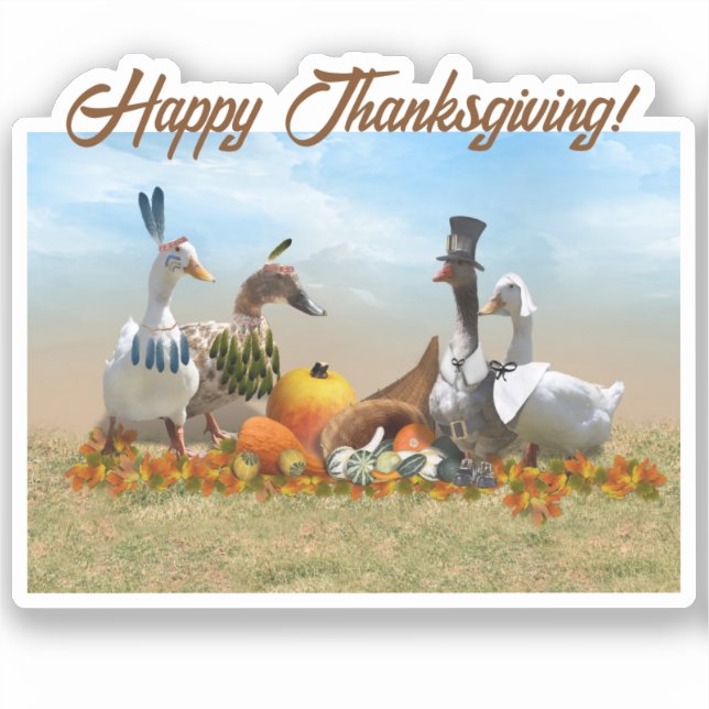 Thanksgiving Ducks - Pilgrims & Indians Aufkleber (Vorderseite)
