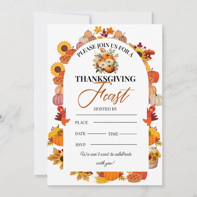 Thanksgiving Feast Invitation Autumn Floral (Devant)