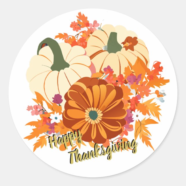 Thanksgiving flowers and pumpkins runder aufkleber (Vorderseite)