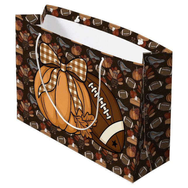Thanksgiving Football  Große Geschenktüte (Rückseite Schrägansicht)