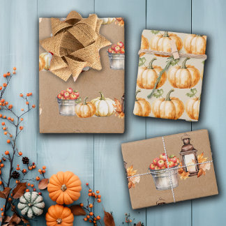 Thanksgiving Give Thanks Pumpkins Apples Geschenkpapier Set