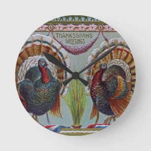 Thanksgiving Greetings 1906 Runde Wanduhr
