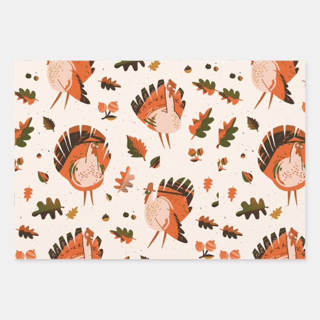 Thanksgiving Happy Turkey Day pattern gift Geschenkpapier Set (Vorderseite)