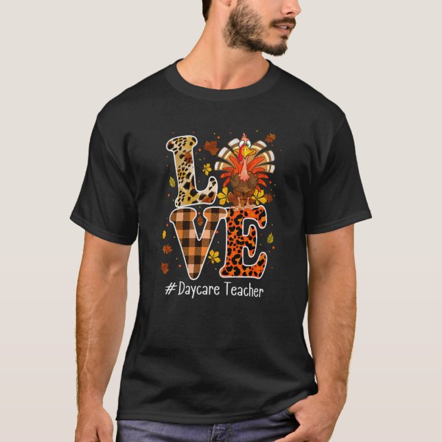 Thanksgiving Leopard Turkey Autumn Daycare Teacher T-Shirt (Vorderseite)