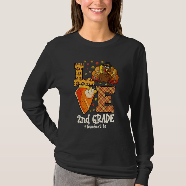 Thanksgiving Love 2nd grade Teacher Turkey Autumn  T-Shirt (Vorderseite)