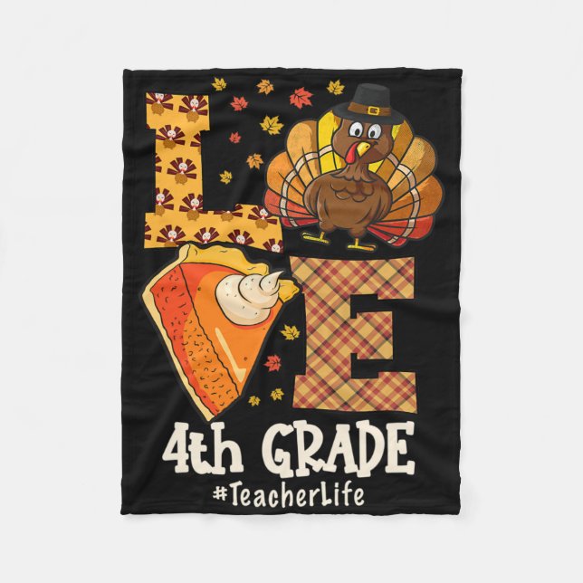 Thanksgiving Love 4th Grade Teacher Turkey Autumn  Fleecedecke (Vorderseite)