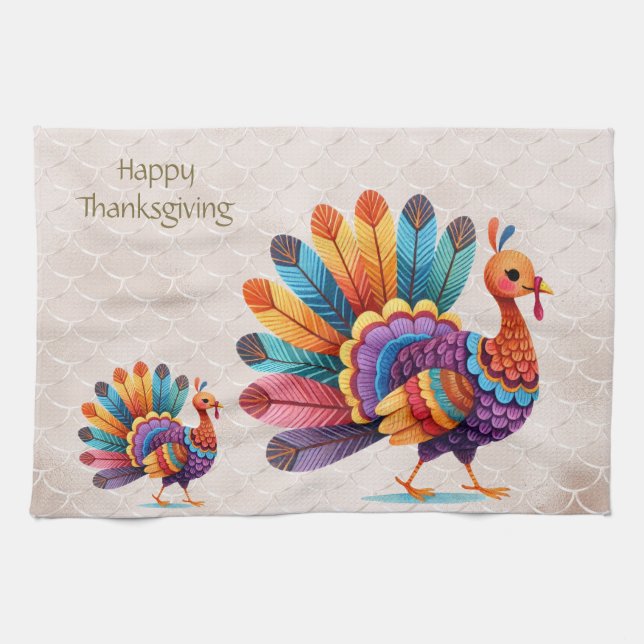 Thanksgiving Lumineuses Plumes Turquie Serviette d (Horizontal)