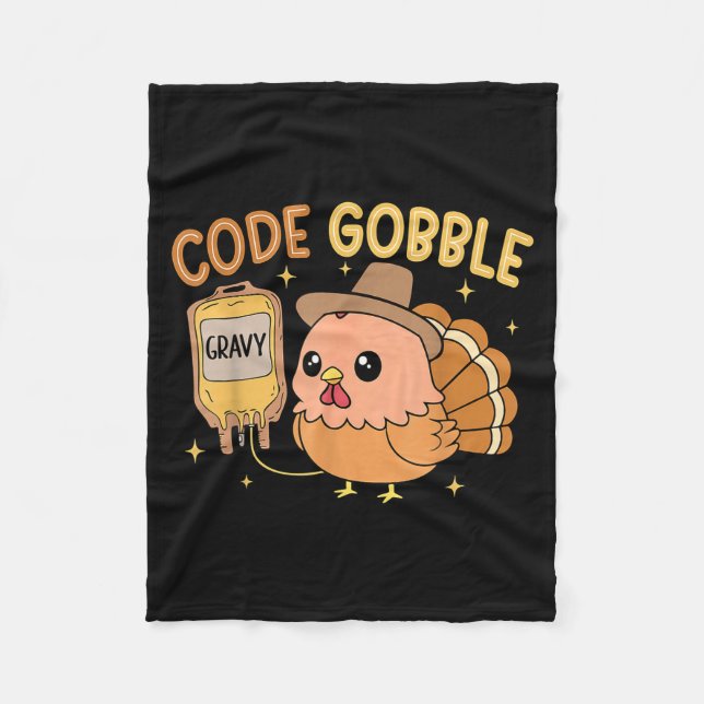 Thanksgiving Nurse Code Gobble Funny Turkey Rn Cna Fleecedecke (Vorderseite)