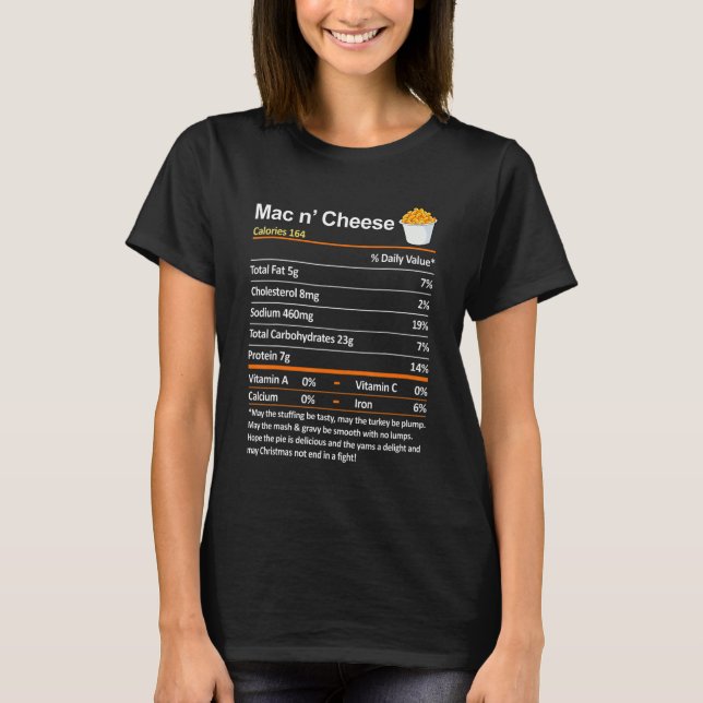 Thanksgiving Nutrition Facts  Mac and Cheese Nutri T-Shirt (Vorderseite)