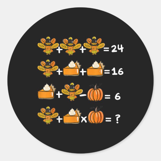 Thanksgiving Order Of Operations Math Teacher Quiz Runder Aufkleber (Vorderseite)
