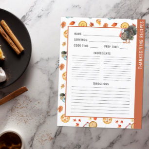 Thanksgiving Pie 2 Sided Recipe Binder Page