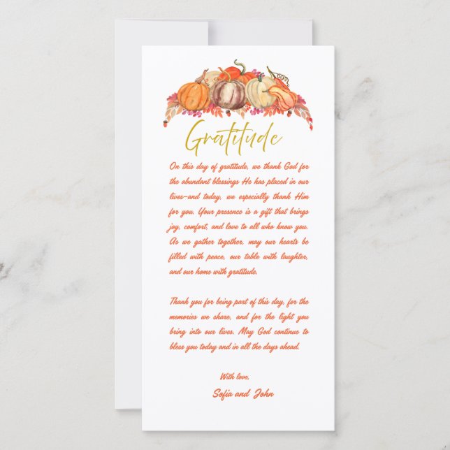 Thanksgiving Place Setting Gratitude Card (Vorderseite)