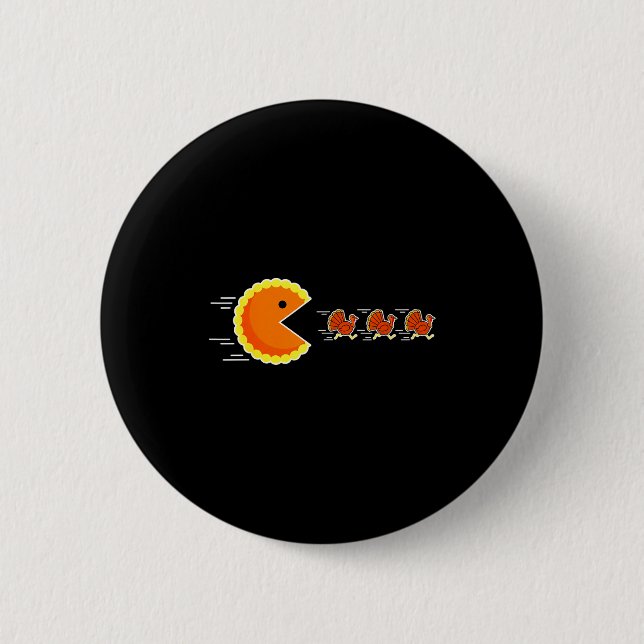 Thanksgiving Pumpkin E Chasing Turkey Gamer Men Wo Button (Vorderseite)